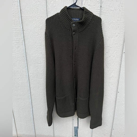 Brooks Brother’s Extra Fine Merino Wool Chunky Thick Knit Men's Olive Sweater XL - Picture 1 of 5
